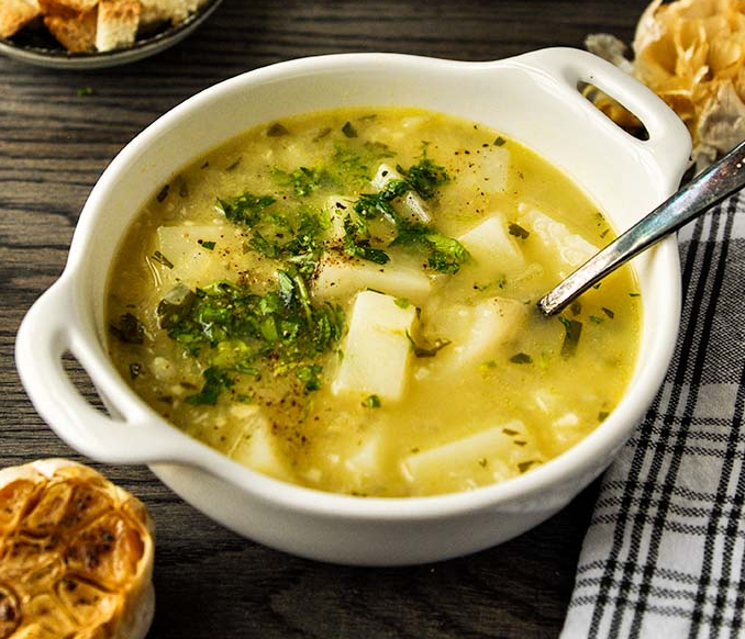 Roasted Garlic and Potato with Herb Oil