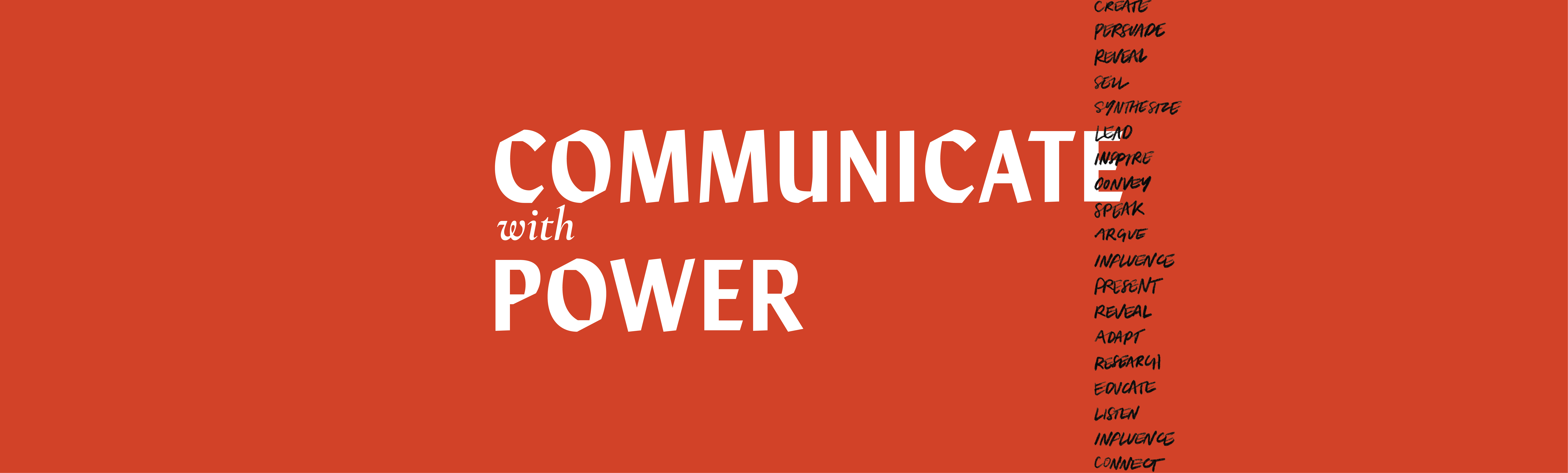 White text on a red banner that says: Communicate with power