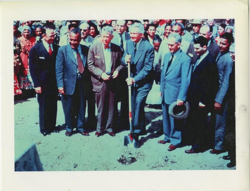 President David O. McKay at the groundbreaking ceremony in 1955.
