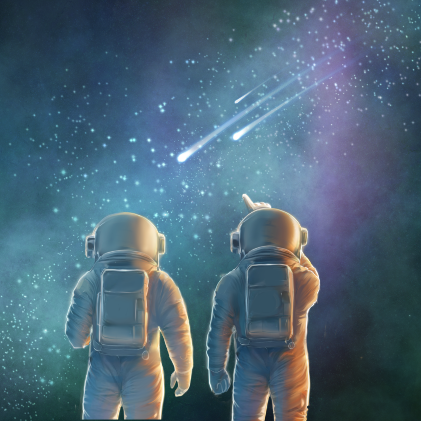 An illustration of astronauts in space.