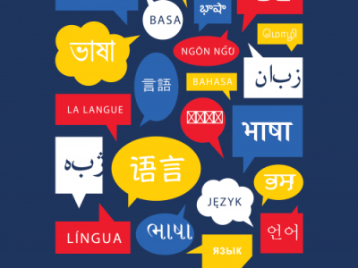 An image that displays many different languages with one word "language"