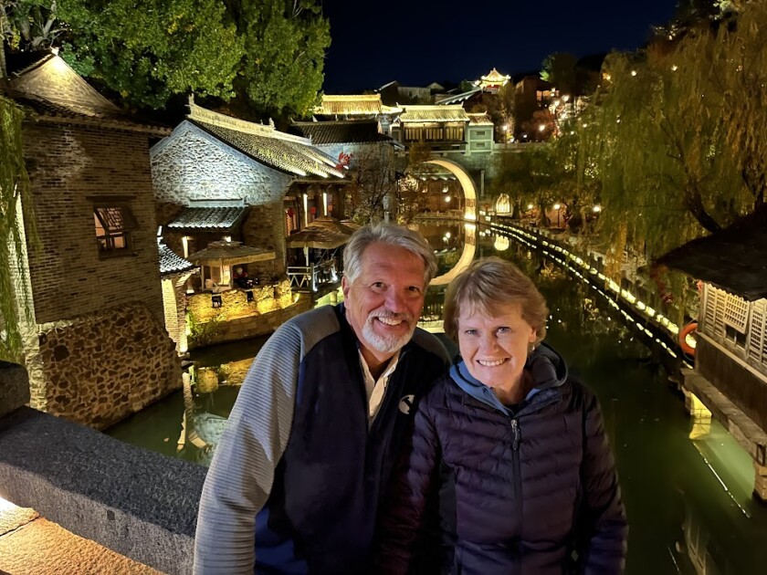 Matt and Judy Batschi smiling in China.