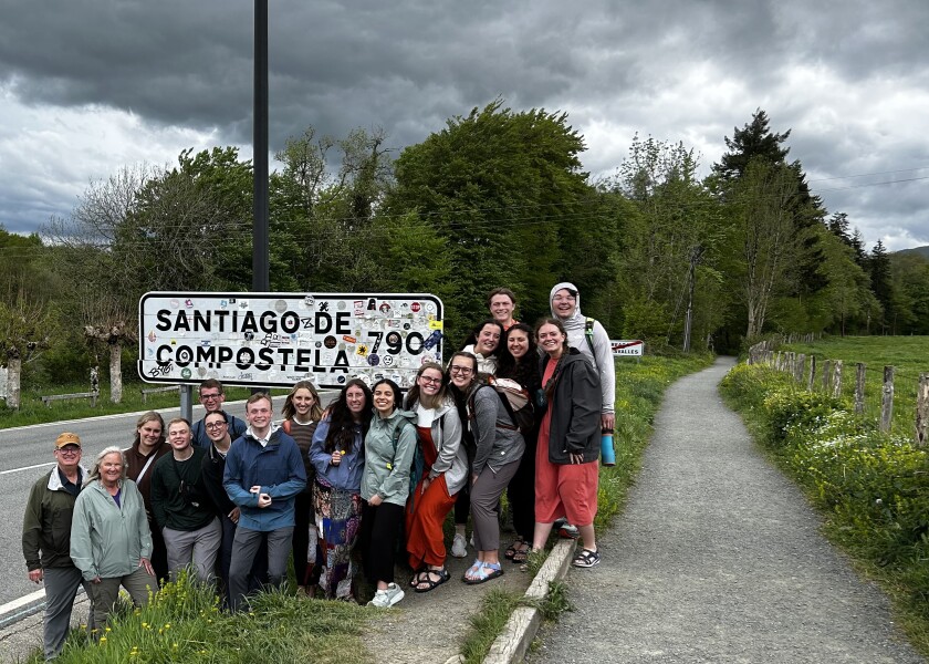 Douglas J. Weatherford and his students starting on the Camino de Santiago pilgrimage.