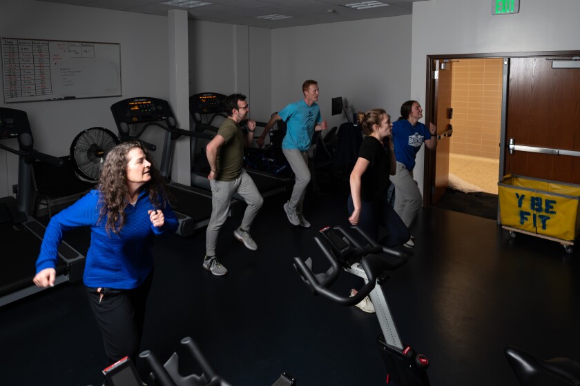 Group of people exercising.