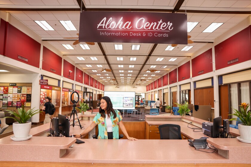 The Aloha Center front desk with a student receptionist