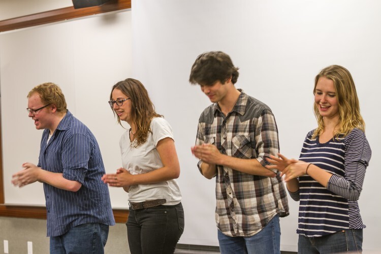 The Jester's club members performing a skit