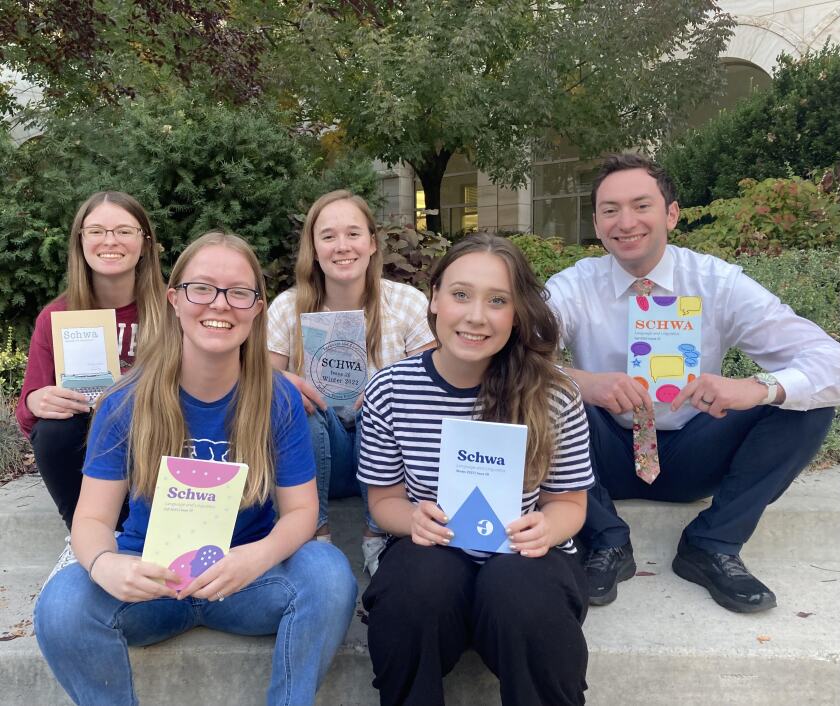 Rachel Hart on the front right surrounded by other Schwa staff members.