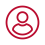Red outline icon of a person in the center of a circle.