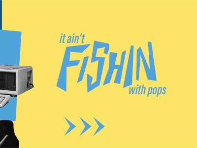 Text stating, "Spear phishing. It ain't fishin with pops. Spear phishing is a customized attack." Surrounded with old photos of office employees on computers from the 1980s or 1990s.