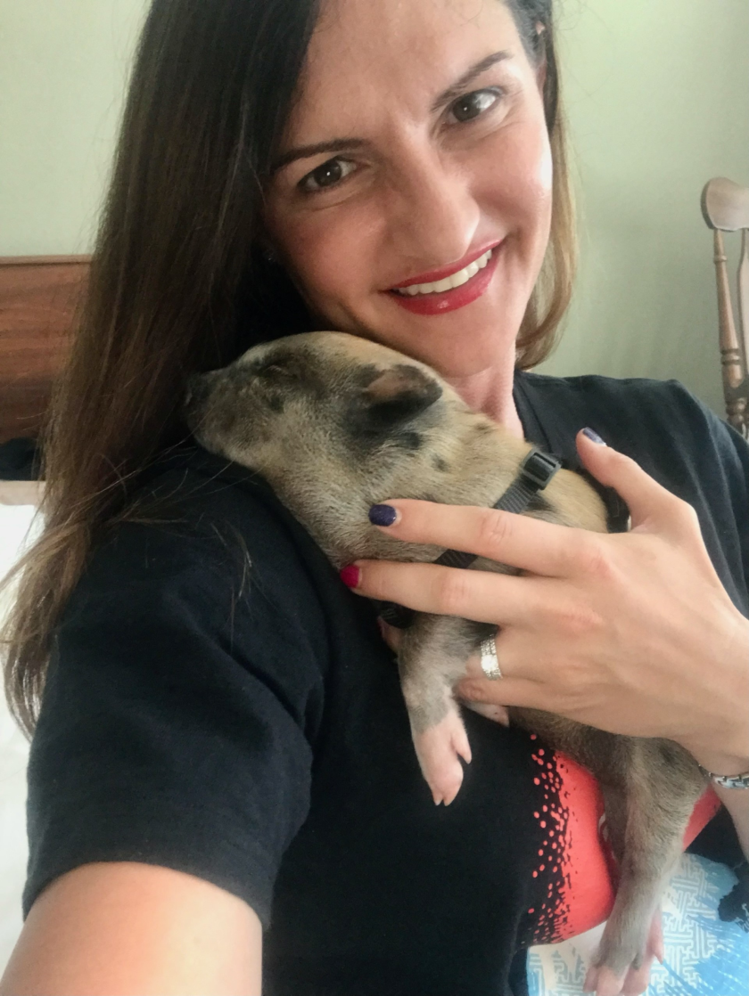 Dr. Kate McLellan holds her mini pig
