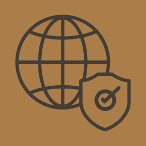 Line drawing of a globe and a shield