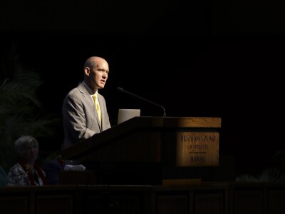Kevin Schlag speaking at the pulpit