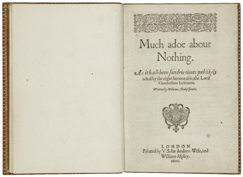 An image of the first page on the Much Ado About Nothing play