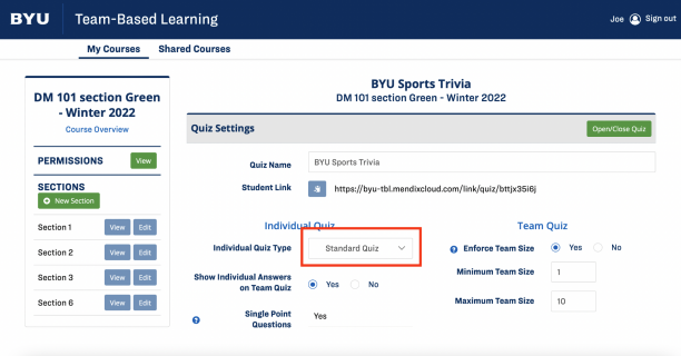 Individual Quiz Type