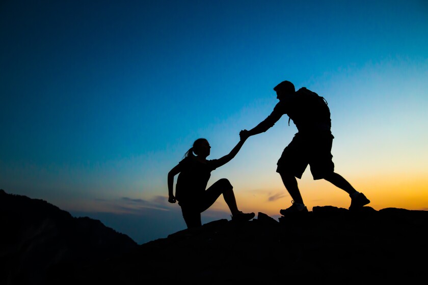 Sunset Hike Friends Helping