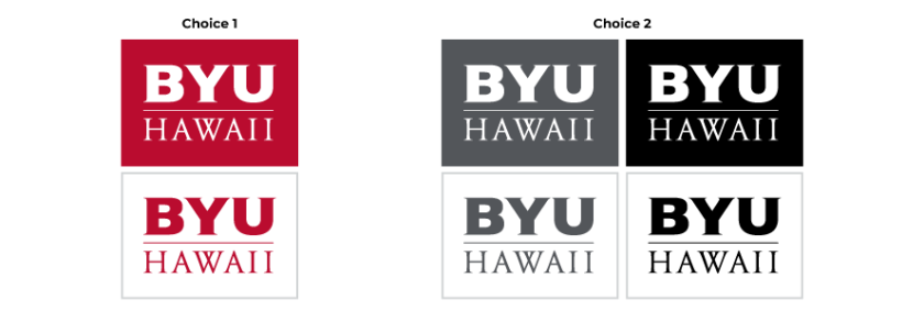BYU–Hawaii monogram on various color options