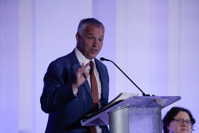 BYU President C. Shane Reese speaks at the Religious Freedom Annual Review. He spoke on the positive impact of religious activity from an academic standpoint. (Jayden Barney)