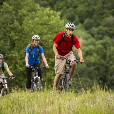 Students mountain biking