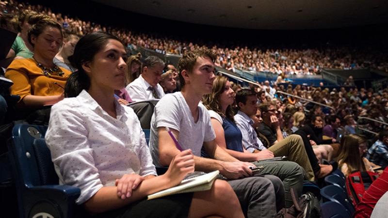 Students in the Marriott Center