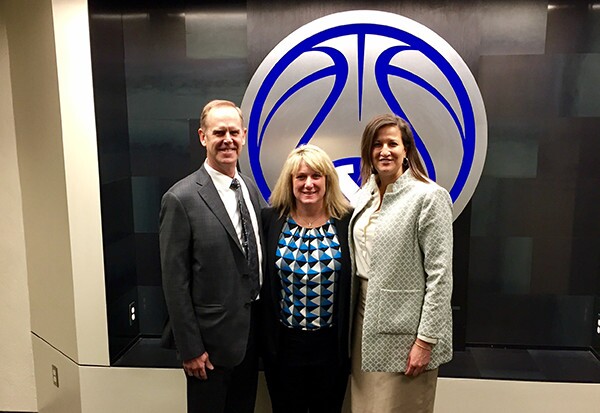 NCAA Director Amy Wilson with BYU Athletic Director Tom Holmoe and Associate Athletic Director Liz Darger