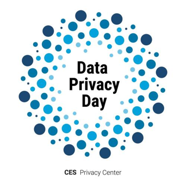 Image of blue circles surrounding text that says "Data Privacy Day"