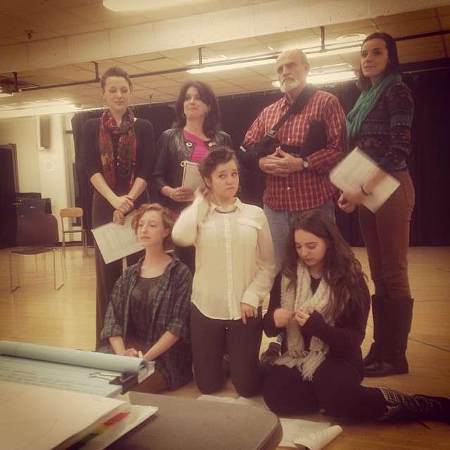 Back row: Aubrey Reynolds (Jane Bennet), Laura Wardle (Mrs. Bennet), Marvin Payne (Mr. Bennet), Karli Hall (Elizabeth Bennet). Front row: Pearl Corry (Mary Bennet), Lindsay Clark (Lydia Bennet), Cosette Hatch (Kitty Bennet)