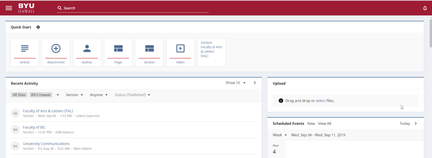 An image of Brightspot Dashboard layout and tools.