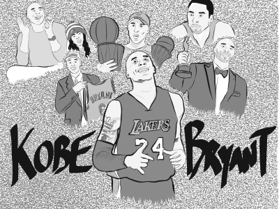 Various illustrations of Kobe Bryant throughout his life