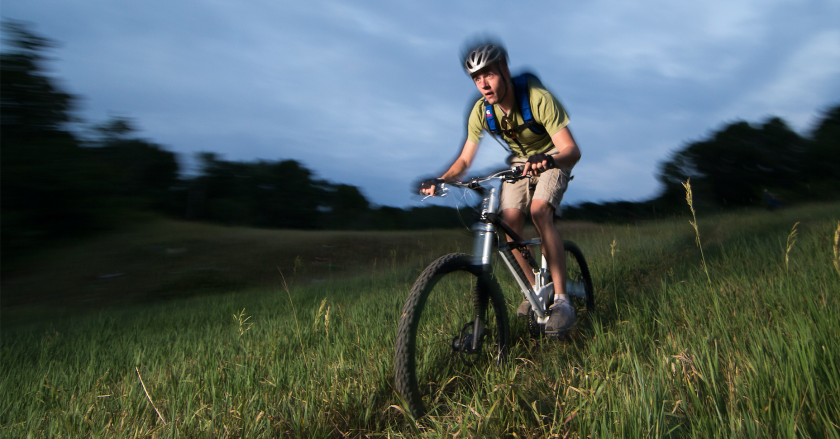 Mountain biking on a trail