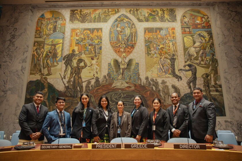 BYU—Hawaii students with a faculty member (center). From left: Ashton Finau, John Andrew Quizana, Qudaela Taleni, Rosalind Malolo, Christina Akanoa, Addison Arlint, Selina Walter, Timoci Kean, and Vilai Ilolahia.