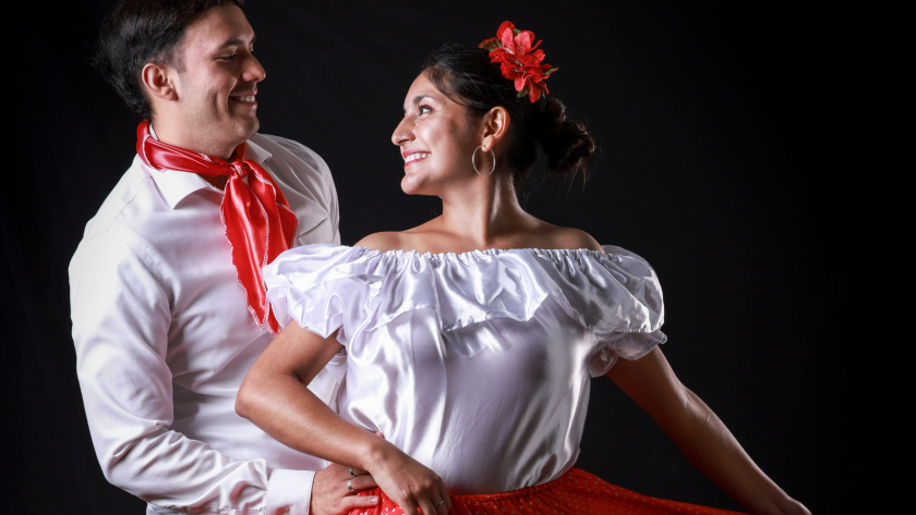 Couple wearing cultural attire to represent the Latin America club.