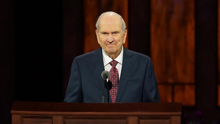 Photo of President Russell M. Nelson of the LDS Church speaking at October 2020 general conference.