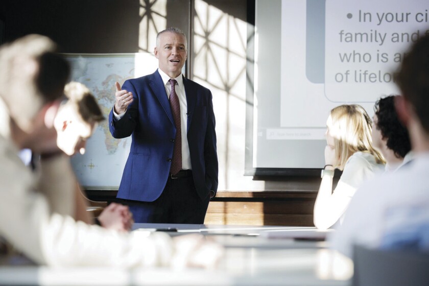 President C. Shane Reese teaching a UNIV 101 class