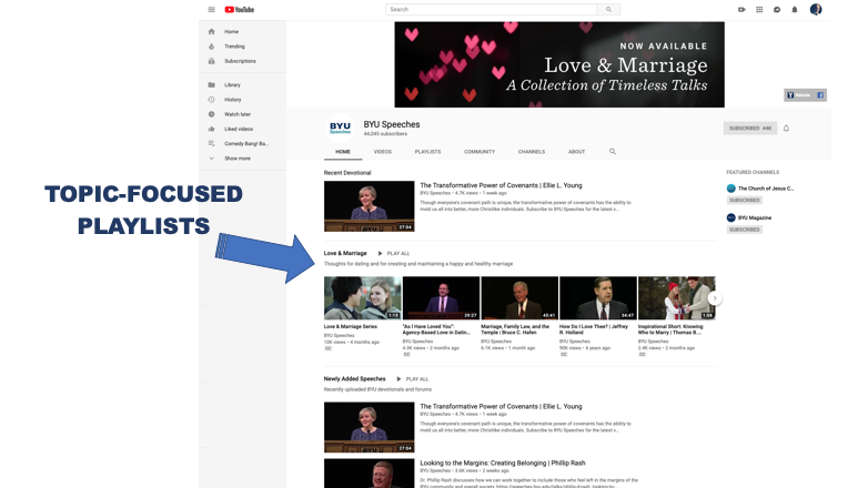 Screen Shot of BYU Speeches YouTube Channel