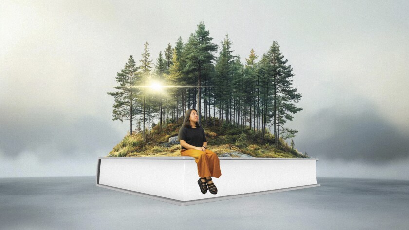 Myco Marcaida sits on an oversized book, pondering about her favorite reads.