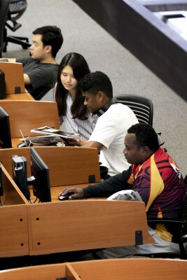 Students working in the Joseph F. Smith Library