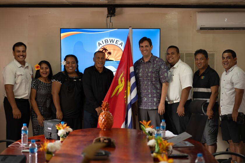 The HTM Kiribati students with Jeff Christensen and the Minister of Kiribati