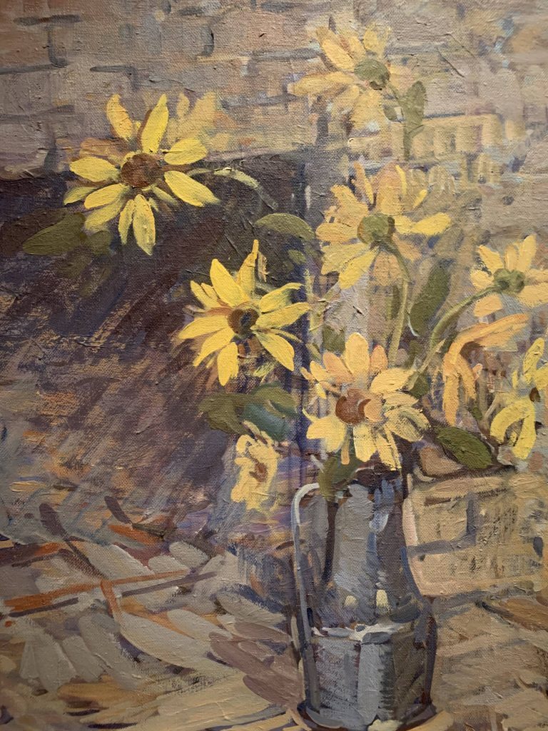 DAISIES IN PEWTER PITCHER