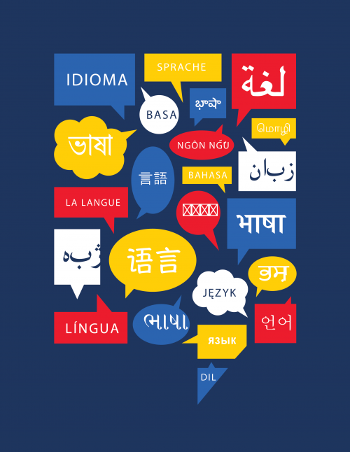 An image that displays many different languages with one word "language"