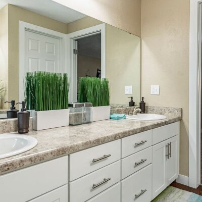 2 sinks and cabinets at the Riviera