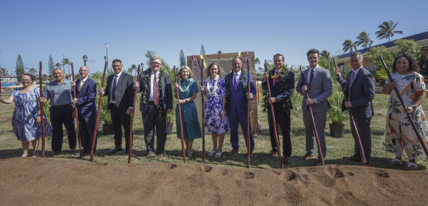 BYUH President's Council and other honored guests stand at the groundbreaking ceremony.