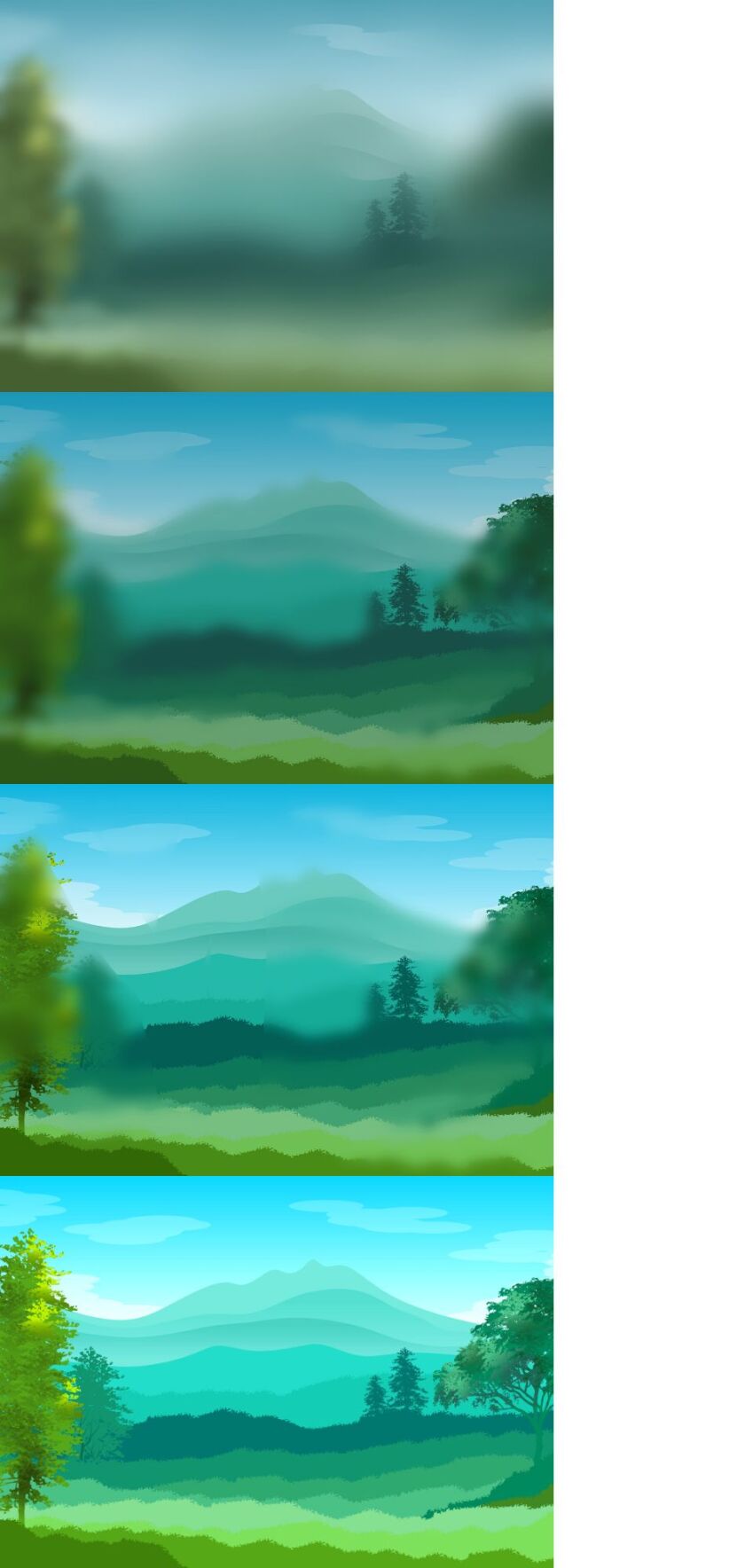 Diagram for Revising: Pictures show a series of the same landscape on the left, starting with a blurry image then leading down a line of images with increasing clarity.