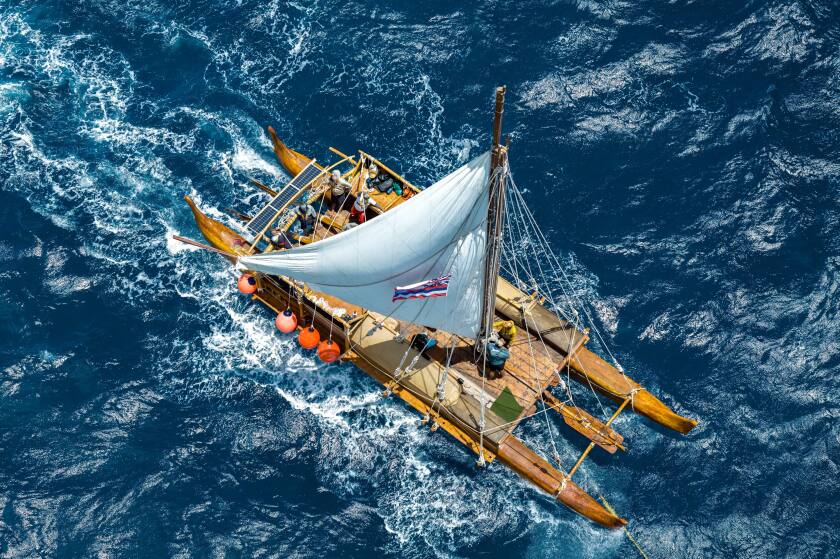 A drone footage of Iosepa, a traditional Hawaiian canoe