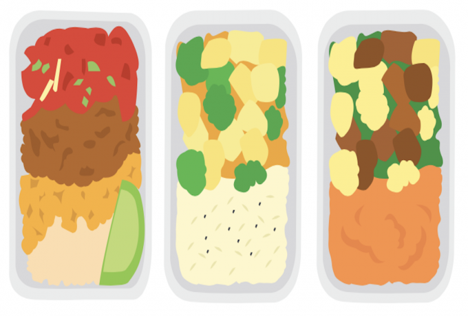 Illustration of meals placed into Tupperware.