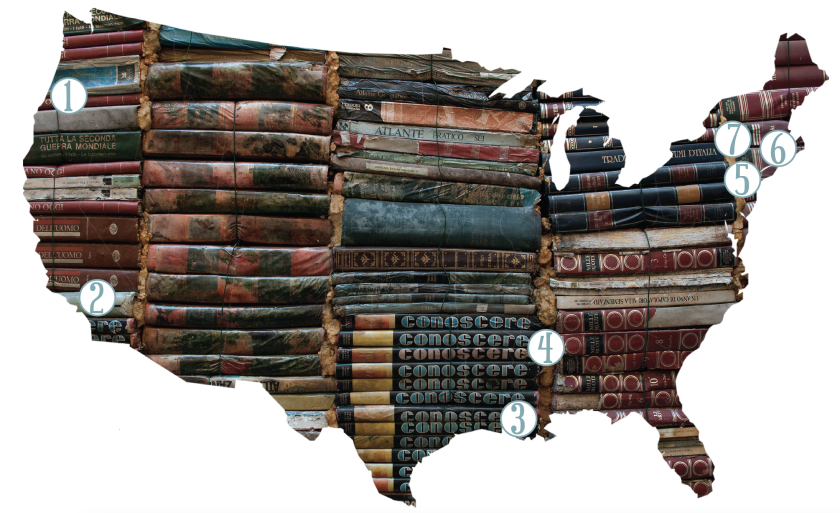 An outline of the US labeled with numbers 1–7