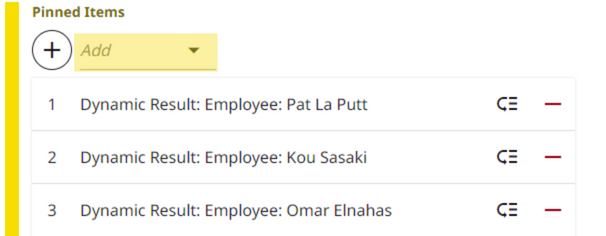 Image of the dynamic list contents with list with dynamic results with the add tab being highlighted.