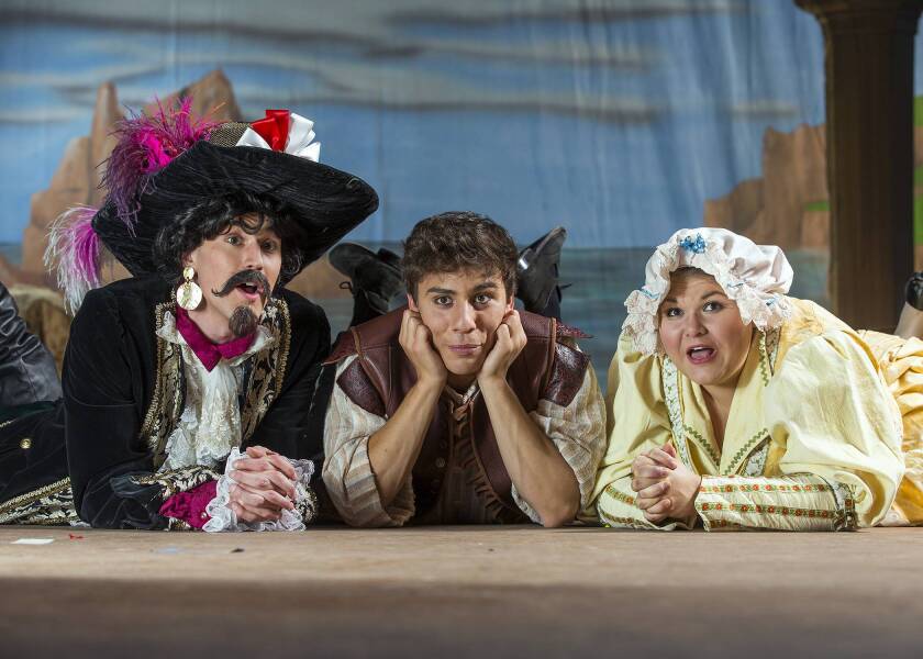 Ben Kramer (Pirate King), Solomon Reynolds (Frederic), and Dru Daniels (Ruth).