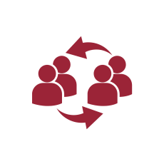 A logo of four people with arrows