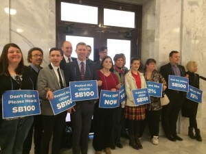 SB100 supporters standing outside Gov. Herbert