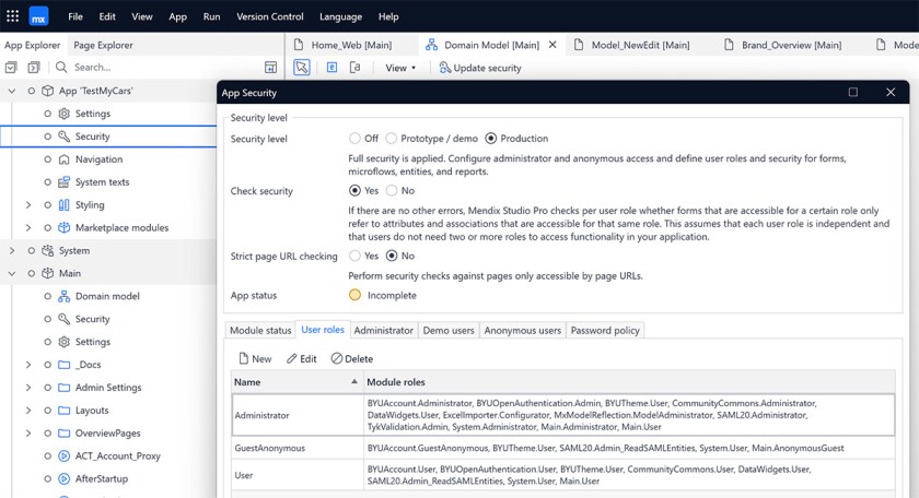 Mendix user roles